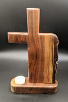 Black walnut waterfall cross with candle